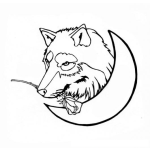 Dibujo para colorear Dibujo De Lobo En La Luna Con Una Rosa En El Hocico Para Pintar Y Colorear