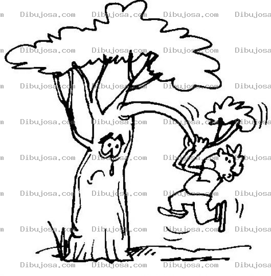 Dibujo para colorear Dibujo De Nino Jugando Con Arbol Adolorido Para Pintar Y Colorear