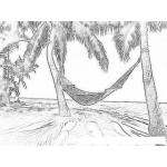 Dibujo para colorear Dibujo De Hamaca Amarrada En Dos Palmeras En Frente Del Mar Caribe Para Pintar Y Colorear Vacaciones En La Playa