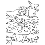 Dibujo para colorear Dibujo De Pokemones En Campo De Hongos Para Pintar Y Colorear
