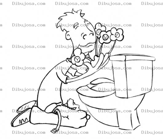 Dibujo para colorear Dibujo De Chico Enamorado Con Flores Incado En El Inodoro Para Pintar Y Colorear
