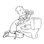 Dibujo para colorear Dibujo De Chico Enamorado Con Flores Incado En El Inodoro Para Pintar Y Colorear