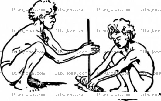 Dibujo para colorear Dibujo De Hombres Haciendo Fuego Para Pintar Y Colorear