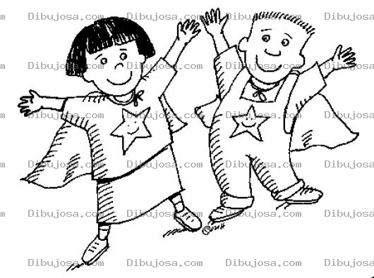 Dibujo para colorear Dibujo De Super Ninos Con Capas Voladoras Para Pintar Y Colorear Chicos Super Estrellas