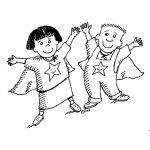 Dibujo para colorear Dibujo De Super Ninos Con Capas Voladoras Para Pintar Y Colorear Chicos Super Estrellas