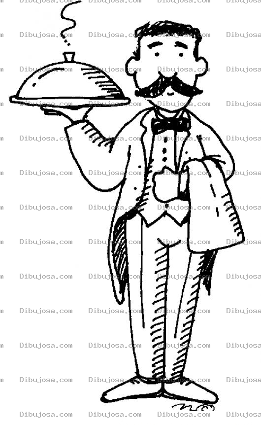 Dibujo para colorear Dibujo De Mesero Mayordomo Con Plato De Comida Para Pintar Y Colorear