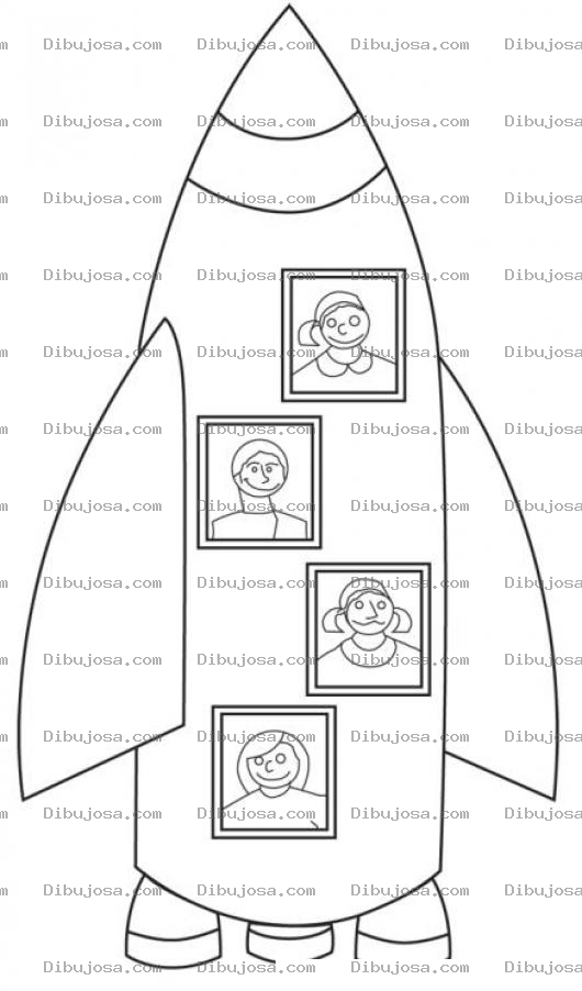 Dibujo para colorear Dibujo De Cohete Espacial Con 4 Astronautas Para Pintar Y Colorear