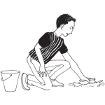 Dibujo para colorear Dibujo De Muchacho Limpiando El Piso Con Cubeta De Agua Jabon Y Cepillo Para Pintar Y Colorear