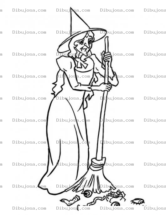 Dibujo para colorear Dibujo De Bruja Barriendo El Piso Para Pintar Y Colorear