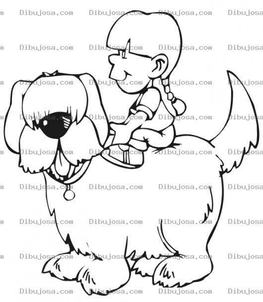 Dibujo para colorear Dibujo De Nina Sobre Perro La Nudo Para Pintar Y Colorear