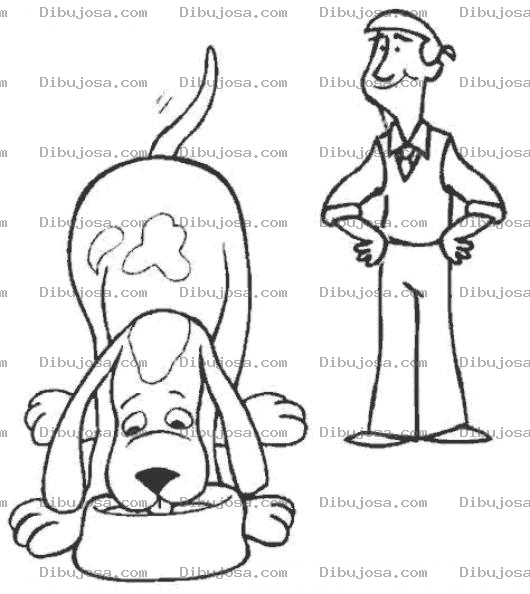 Dibujo para colorear Dibujo De Perro Comiendo Ante La Mirada De Su Amo Para Pintar Y Colorear