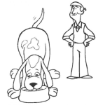 Dibujo para colorear Dibujo De Perro Comiendo Ante La Mirada De Su Amo Para Pintar Y Colorear