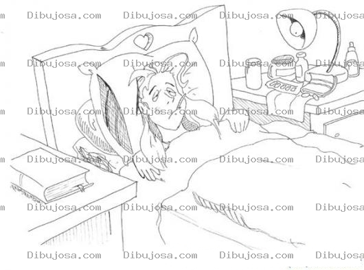 Dibujo para colorear Dibujo De Mujer Enferma Postrada En Cama Para Pintar Y Colorear Enfermita acostada