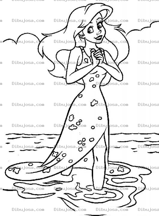 Dibujo para colorear La Sirenita Caminando En El Mar Para Pintar Y Colorear