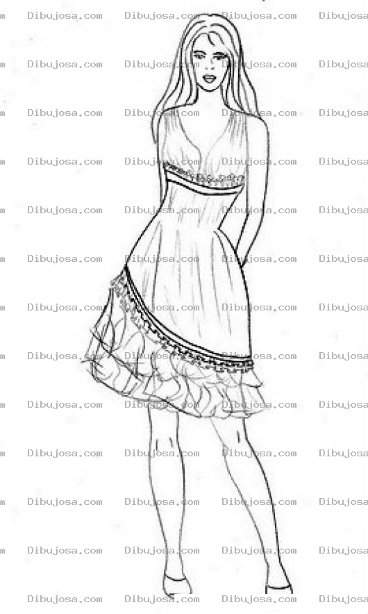 Dibujo para colorear Dibujo De Barbie Con Vestidito Corto Para Pintar Y Colorear A Barbi En Vestido