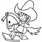 Dibujo para colorear Nina Vaquerita En Caballito De Madera Para Pintar Y Colorear