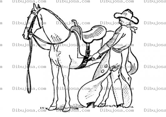 Dibujo para colorear Dibujo De Vaquero Ensillando Un Caballo Para Pintar Y Colorear