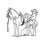 Dibujo para colorear Dibujo De Vaquero Ensillando Un Caballo Para Pintar Y Colorear