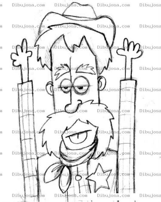 Dibujo para colorear Dibujo De Vaquero Con Las Manos Arriba Para Pintar Y Colorear