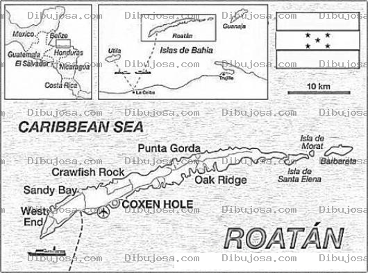Dibujo para colorear ROATAN Mapa De La Isla De Roatan Honduras Para Pintar Y Colorear Isla Catracha