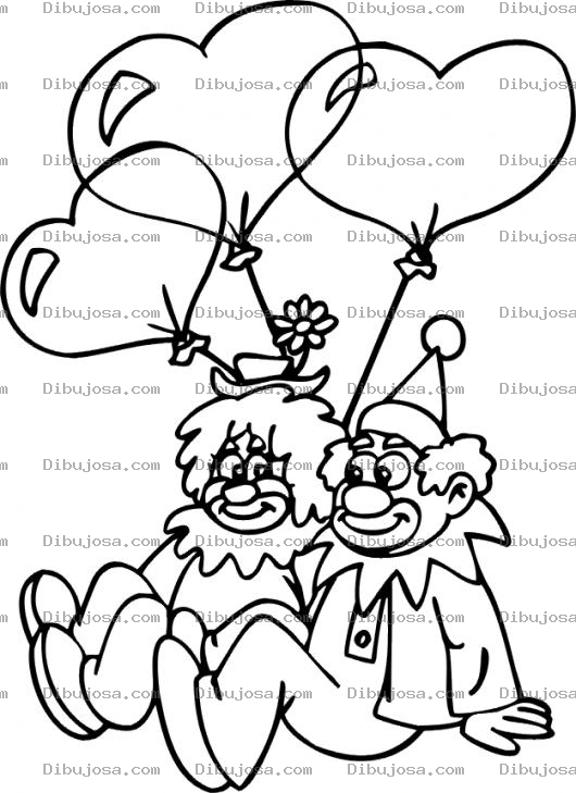 Dibujo para colorear Dibujo De Payasos Enamorados Para Pintar Y Colorear Payasito Y Payasita Con Globos De Corazon