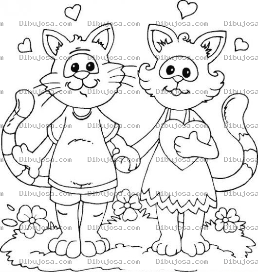 Dibujo para colorear Dibujo De Gatos Enamorados Para Pintar Y Colorear Gatito Y Gatita Tomados De La Mano
