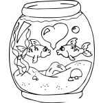 Dibujo para colorear Dibujo De Pescaditos Enamorados En Una Pecera Para Pintar Y Colorear Pecesito Y Pecesita Con Un Corazon de Peces Enamorados