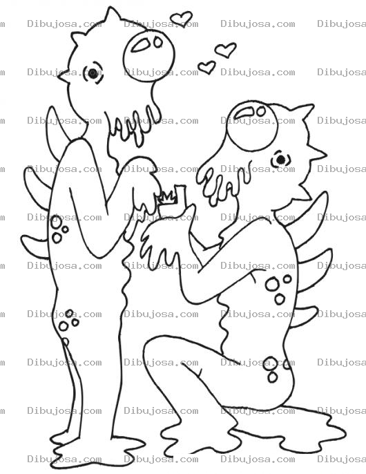 Dibujo para colorear Moustruos Enamorados Para Pintar Y Colorear Dibujo De Monstruos Enamorados Para Demostrar Que Hasta Los Feos Se Enamoran