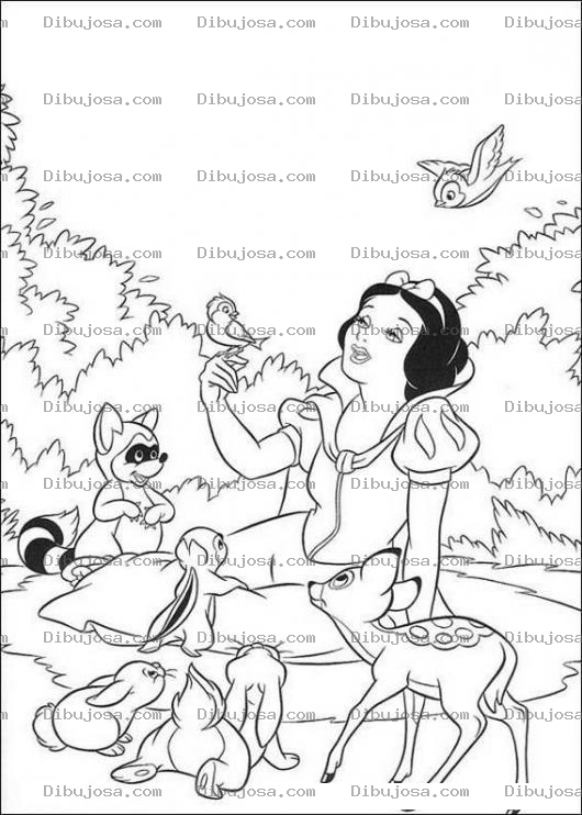 Dibujo para colorear Blanca nieves y los animalitos
