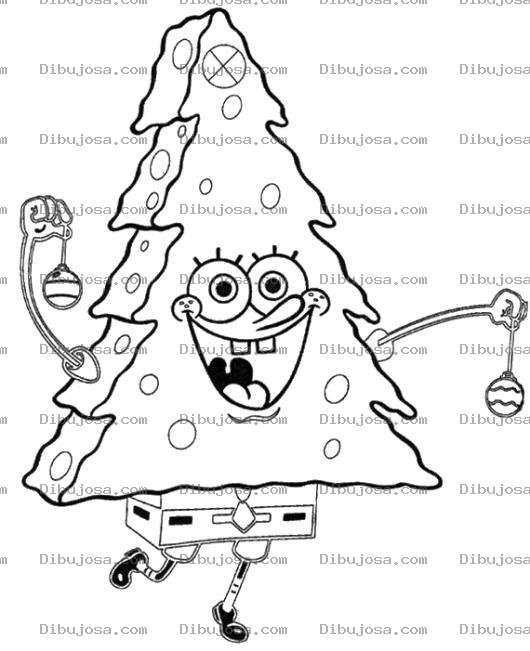 Dibujo para colorear Dibujo De Bob Esponja Disfrazado De Arbolito De Navidad Para Pintar Y Colorear