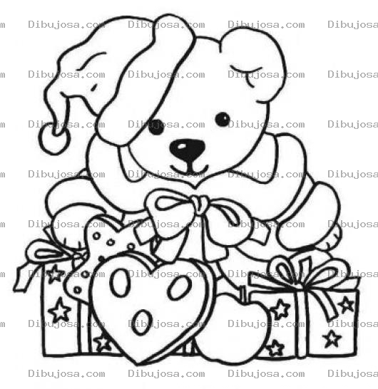 Dibujo para colorear Dibujo De Osito Con Regalos De Navidad Y Gorrito De Santa Para Pintar Y Colorear
