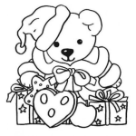 Dibujo para colorear Dibujo De Osito Con Regalos De Navidad Y Gorrito De Santa Para Pintar Y Colorear