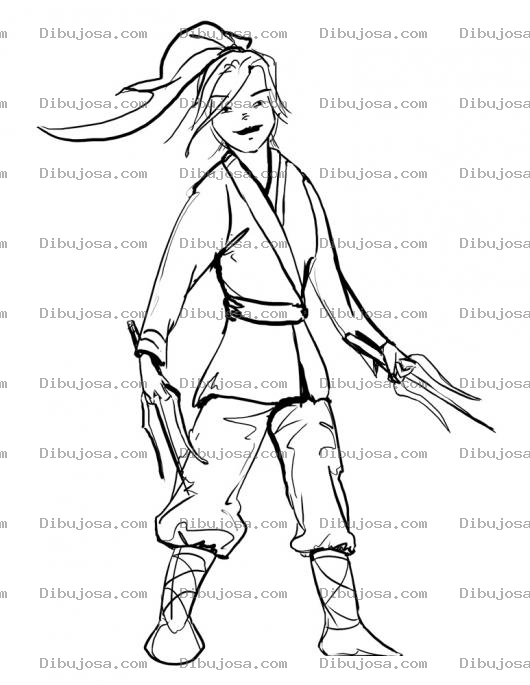Dibujo para colorear Dibujo De Mujer Ninja Para Pintar Y Colorear