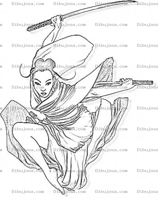 Dibujo para colorear Dibujo De Mujer Samurai Para Pintar Y Colorear