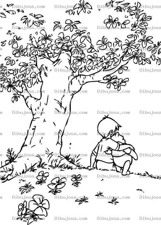 Dibujo para colorear Dibujo Winnie Pooh Con Un Nino Para Pintar Y Colorear