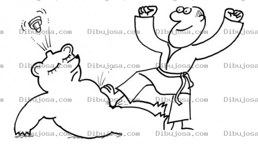 Dibujo para colorear Dibujo De Karateca Derrotando A Oso Inflable Para Pintar Y Colorear