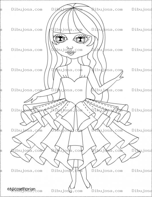 Dibujo para colorear Dibujo De Munequita Con Vestido De Vuelitos Y Paletones Para Pintar Y Colorear