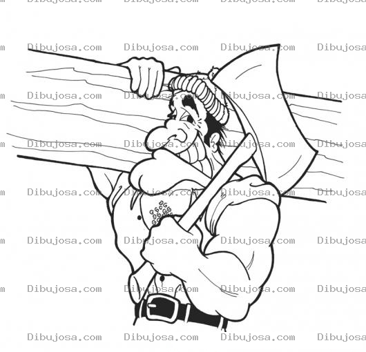 Dibujo para colorear Dibujo De Lenador Del Bosque Para Pintar Y Colorear Lenyador Con Un Tronco Sobre Su Hombro Derecho