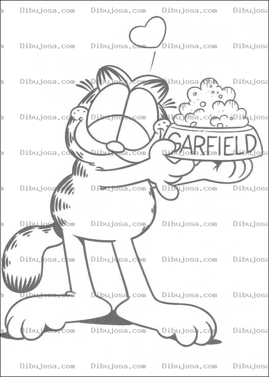 Dibujo para colorear Dibujo De Garfield Enamorado De Su Comida Para Pintar Y Colorear
