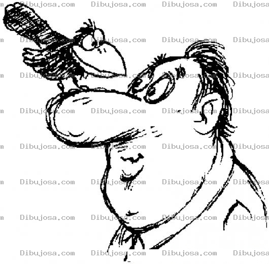 Dibujo para colorear Dibujo De Urraca En La Nariz De Un Hombre Para Pintar Y Colorear