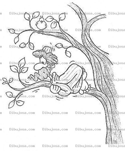 Dibujo para colorear Dibujo De Hombre Aferrado A La Rama De Un Arbol Para Pintar Y Colorear
