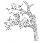 Dibujo para colorear Dibujo De Hombre Aferrado A La Rama De Un Arbol Para Pintar Y Colorear