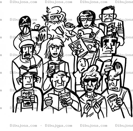 Dibujo para colorear Personas Leyendo Dibujo De Varias Personas Todas Leyendo Un Libro O Una Revista O Un Folleto Para Pintar Y Colorear