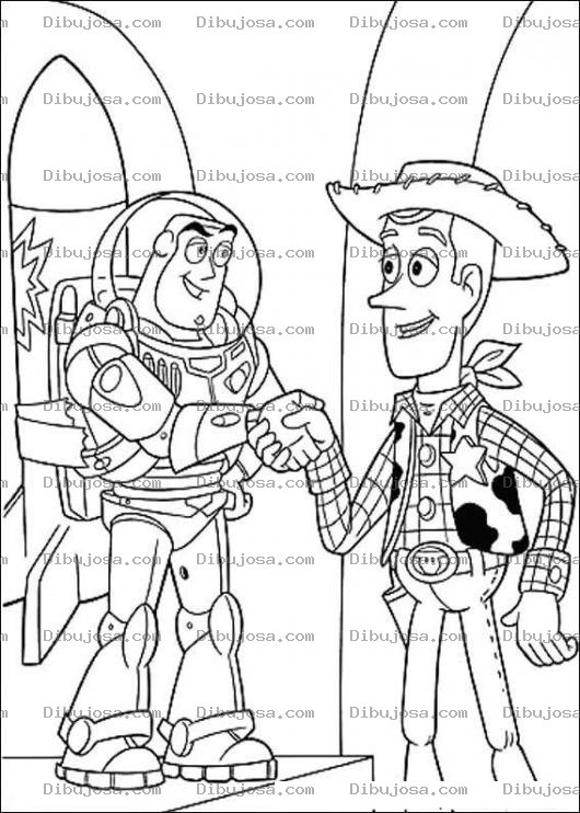 Dibujo para colorear Colorear a Woody dando la mando a Buzz Light Year