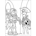 Dibujo para colorear Colorear a Woody dando la mando a Buzz Light Year