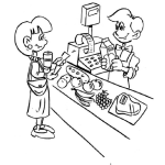 Dibujo para colorear Dibujo De Mujer Pagando En La Caja Del Super Mercado Para Pintar Y Colorear Cajero De Walmart