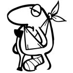 Dibujo para colorear Dibujo De Hombre Quebrado Enyesado Con Cabestrillo Y Muletas Para Pintar Y Colorear