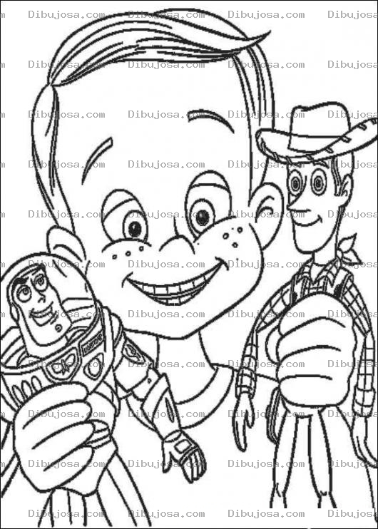 Dibujo para colorear Colorear a Andy con Woody y con Buzz Lightyeas