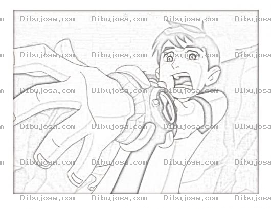 Dibujo para colorear Colorear a Ben 10 tomando su reloj