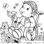 Dibujo para colorear Silla De Ruedas Infantil Debujo De Nino De Precius Moments En Una Silla De Ruedas Para Pintar Y Colorear